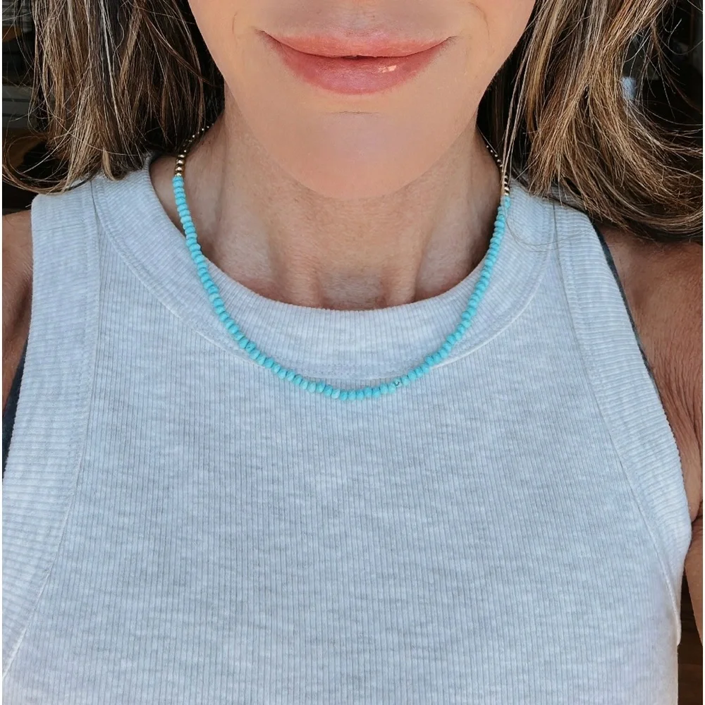 STUNNING Turquoise Beaded Necklace Waterproof Gold Beads & Chain Summer Necklace